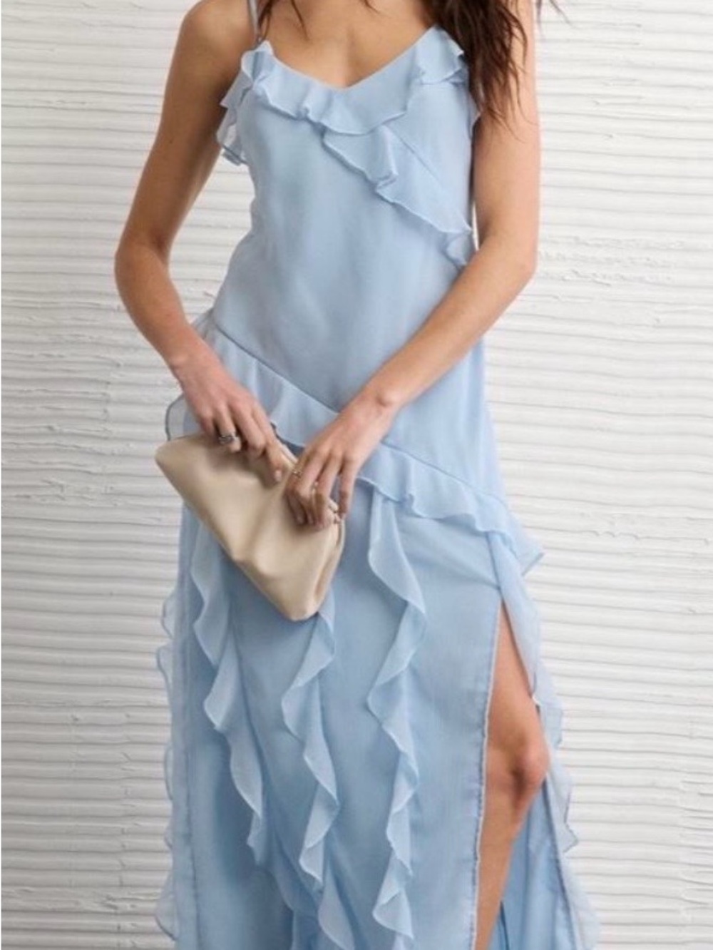 American Eagle Outfitters Light Blue Ruffle Maxi Dress